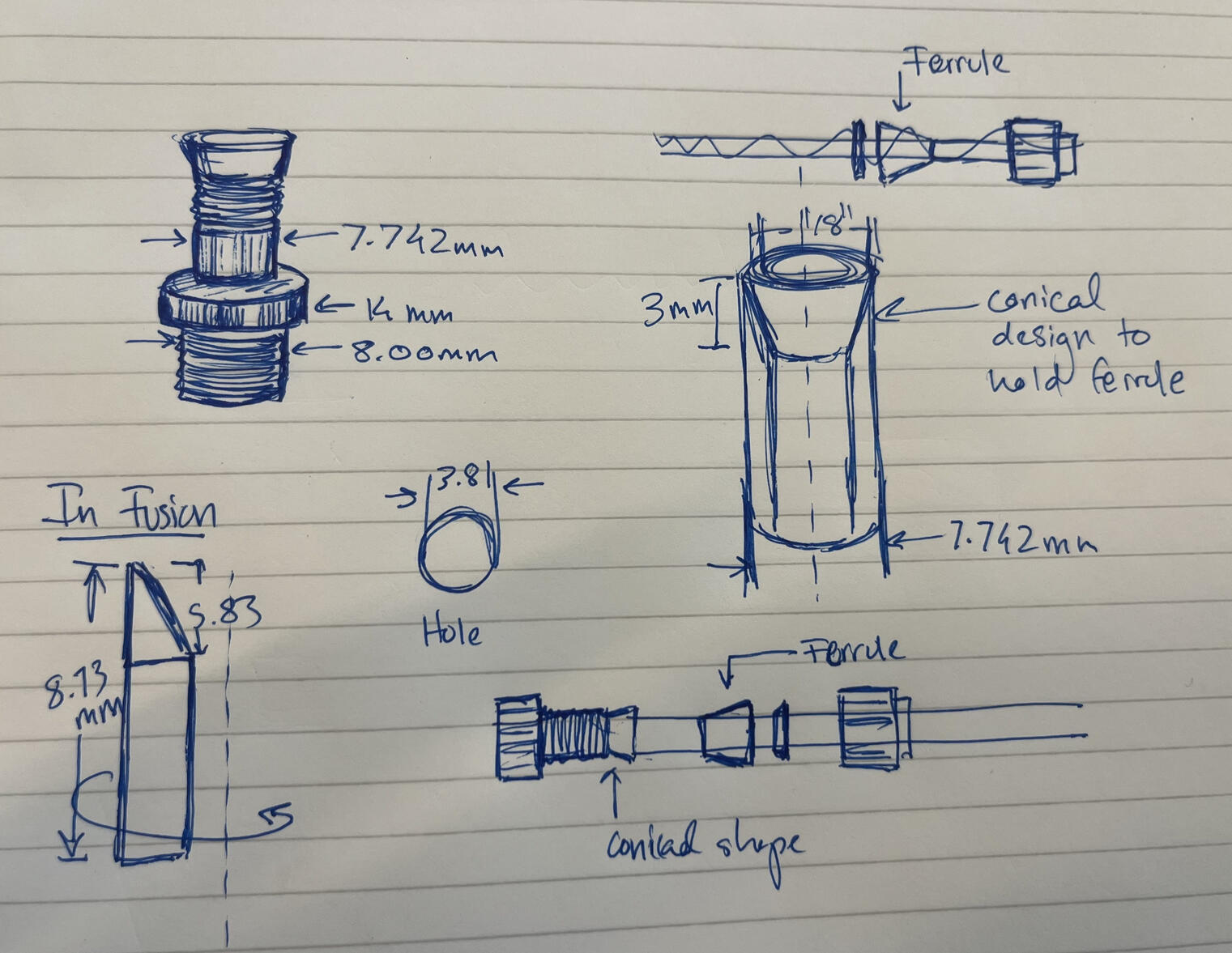 Early connector concept sketches + CAD planning